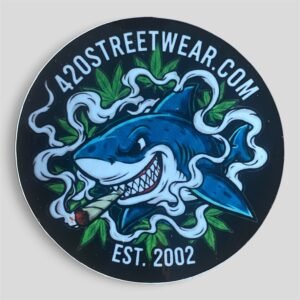 Smoking Shark Sticker – Glossy Laminated Die-Cut Vinyl Decal (3" Round)